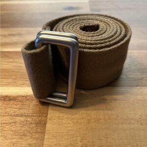 Vintage Polo Ralph Lauren D Ring Tan Canvas Belt with Silver tone Buckle 40"